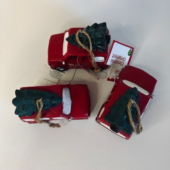 T J Maxx Merry & Bright 3 Red Ceramic Station Wagon w/Tree Ornament Light Up - Picture 3 of 13